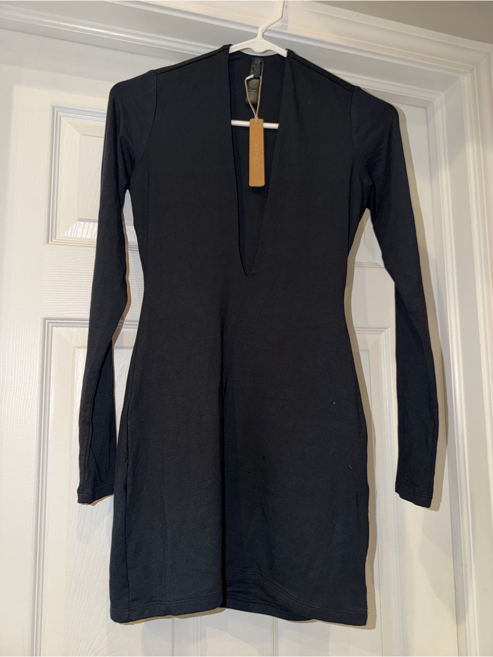 SKIMS Black Long-Sleeve Plunge V-Neck Bodycon Dress